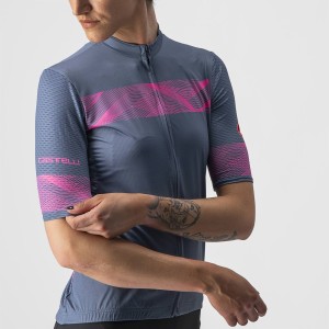 Maglia Castelli Donna Fenice Jersey - Light Steel Blue/Pink Fluo Castelli
