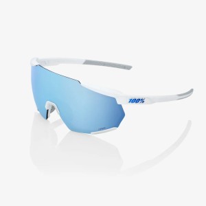 Occhiali 100% RACETRAP 3.0 - Matte White - HiPER Blue Multilayer Mirror Lens 100%