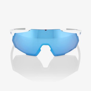 Occhiali 100% RACETRAP 3.0 - Matte White - HiPER Blue Multilayer Mirror Lens 100%